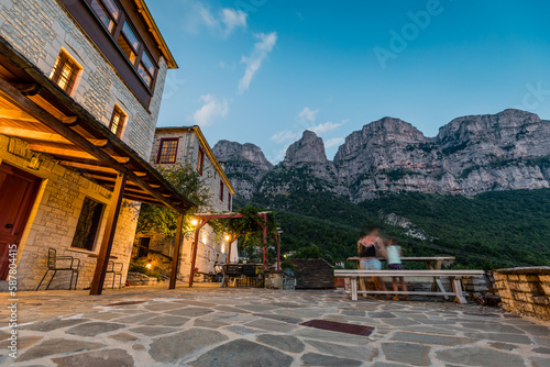 Evening in traditional mountain greek village Papingo Mikro near Vikos Gorge, Greece