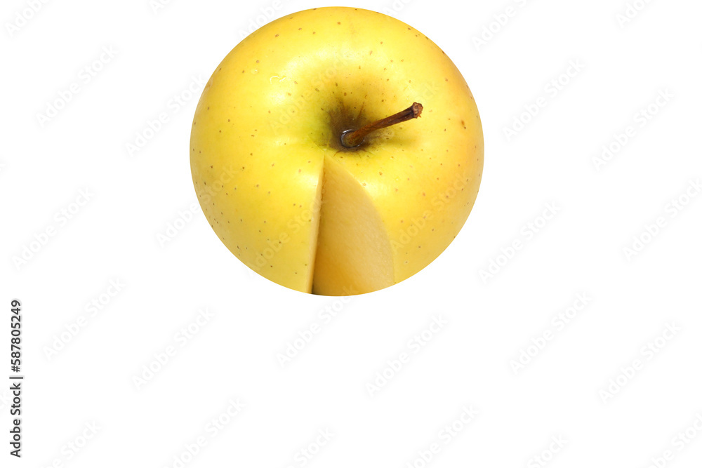 pear top view. pear with a cut piece. pear missing a piece.