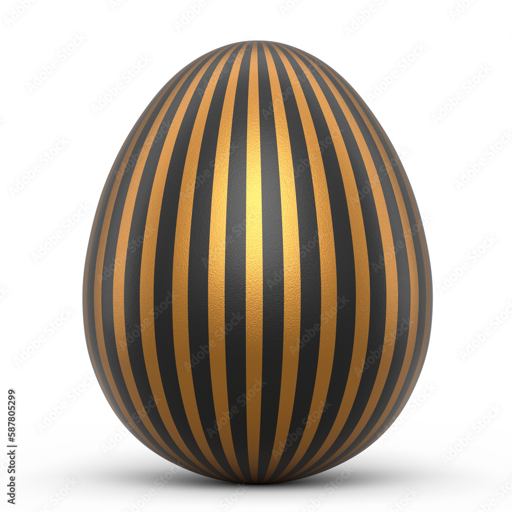 Golden and black Easter egg isolated on white background.