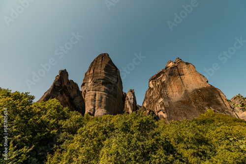 Kastraki, Grece - July 15, 2020 - Panorama of Kastraki Village at Meteora with high rocks