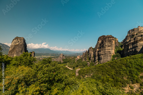 Kastraki, Grece - July 15, 2020 - Panorama of Meteora with high rocks