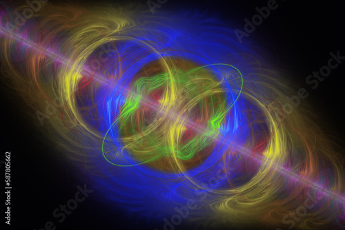 Multicolored motley pattern of crooked waves on a black background. Abstract fractal 3D rendering