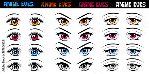 Set of 3 types of eyes in anime or manga style.