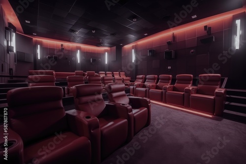 Modern cinema, with rows of empty seats awaiting moviegoers Generative AI