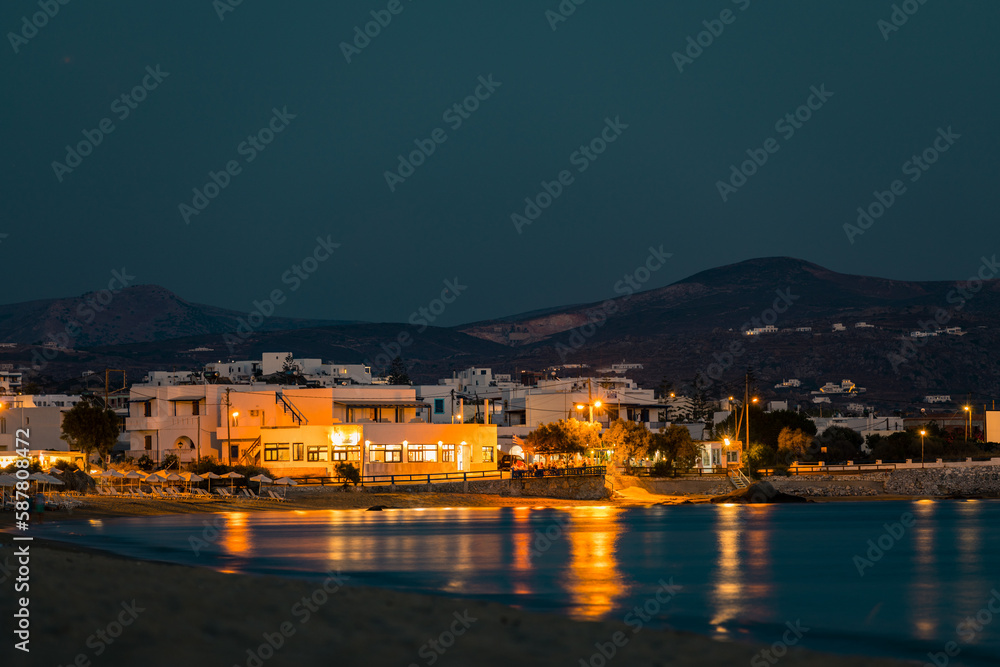 Naxos, Grece - July 20, 2020 - Sunset over Agios Prokopios Beach