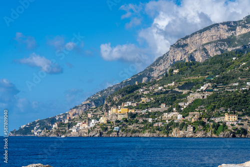 The Amalfi Coast Seen From Maiori Looking towards Atrani on a Clear Day in Italy
