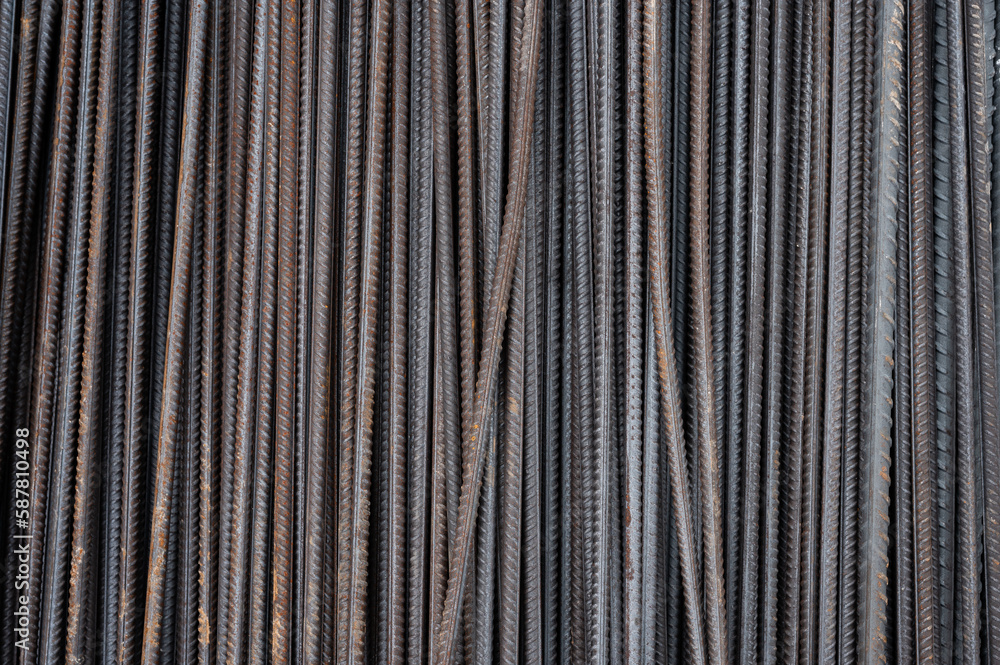 Fototapeta premium Set of reinforced steel. Abstract background made of metal armature