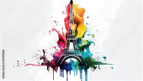 Eiffel Tower in watercolor style by Generative AI photo