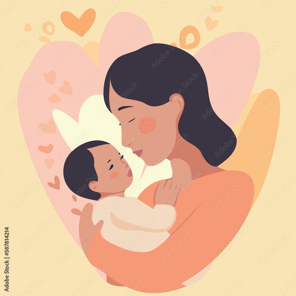 mothers day woman holding baby with love created with Generative AI technology mothers day woman holding baby with love created with Generative AI technology