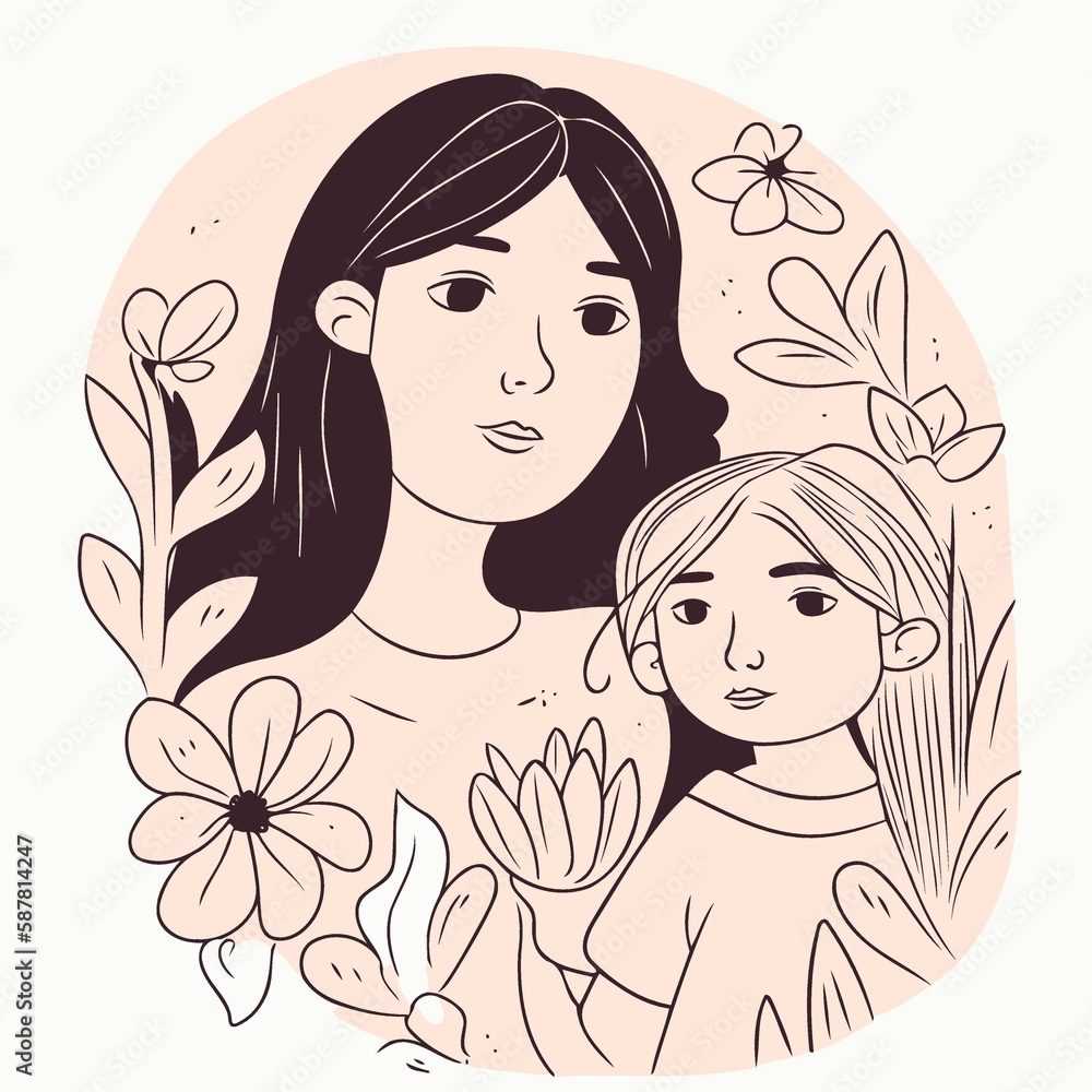 mothers day woman with her daughter created with Generative AI technology mothers day woman with her daughter created with Generative AI technology