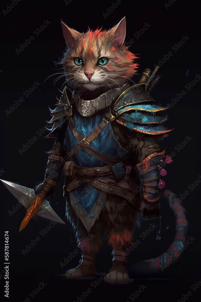 Fototapeta The cat warrior epic pose, generative AI