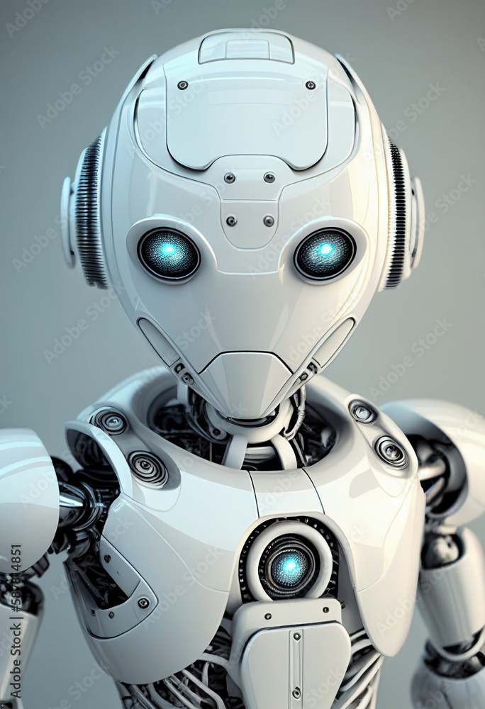 Close up of android robot. Generative AI illustration Close up of android robot. Generative AI illustration