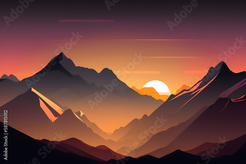 Minimalist landscape background wallpaper design with mountains. Generative AI.