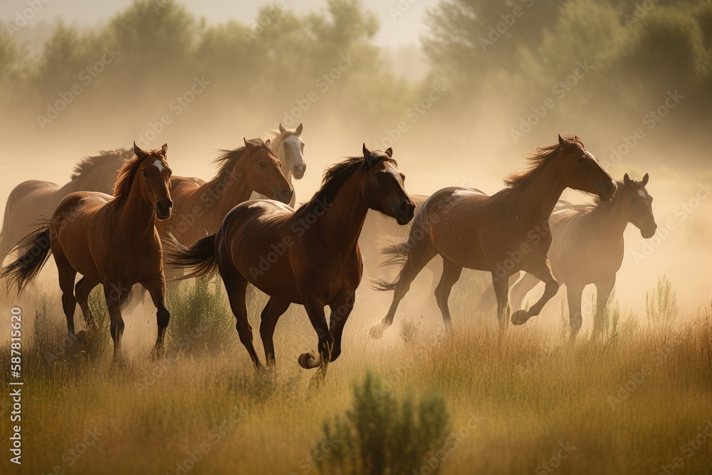 Group of horses galloping across a beautiful meadow Generative AI Group of horses galloping across a beautiful meadow Generative AI