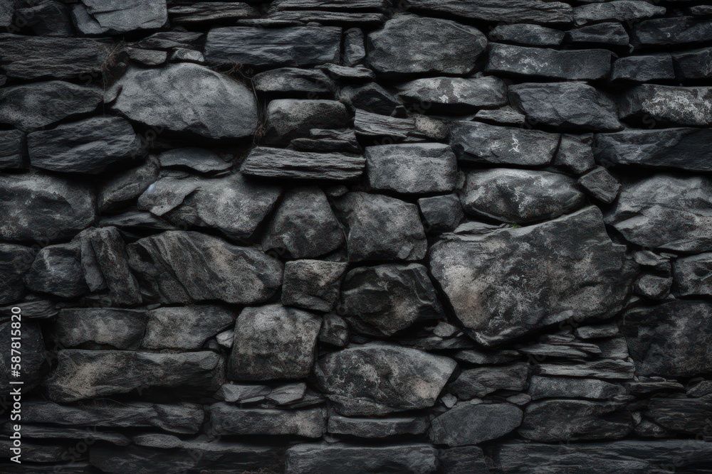 black rough stone wall texture as digital illustration (Generative AI)