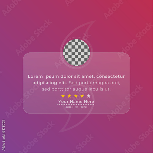 Client or customer service review testimonial social media post. Customer or client service feedback review post design template with glass morphism effect