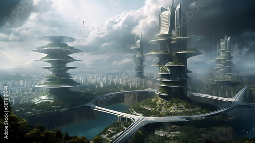 Utopian civilisation, utopic city, future of humanity photo