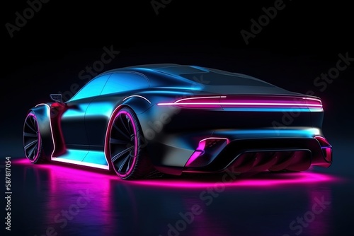Brandless concept car in neon light Generative AI
