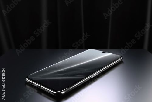 product shot of a sleek and modern smartphone, showcasing its design and features. The image conveys a sense of sophistication and high-tech capabilities Generative AI