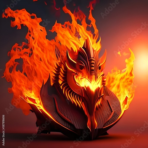 3D illustration of Phoneix, Fire, Midjourney Creature photo