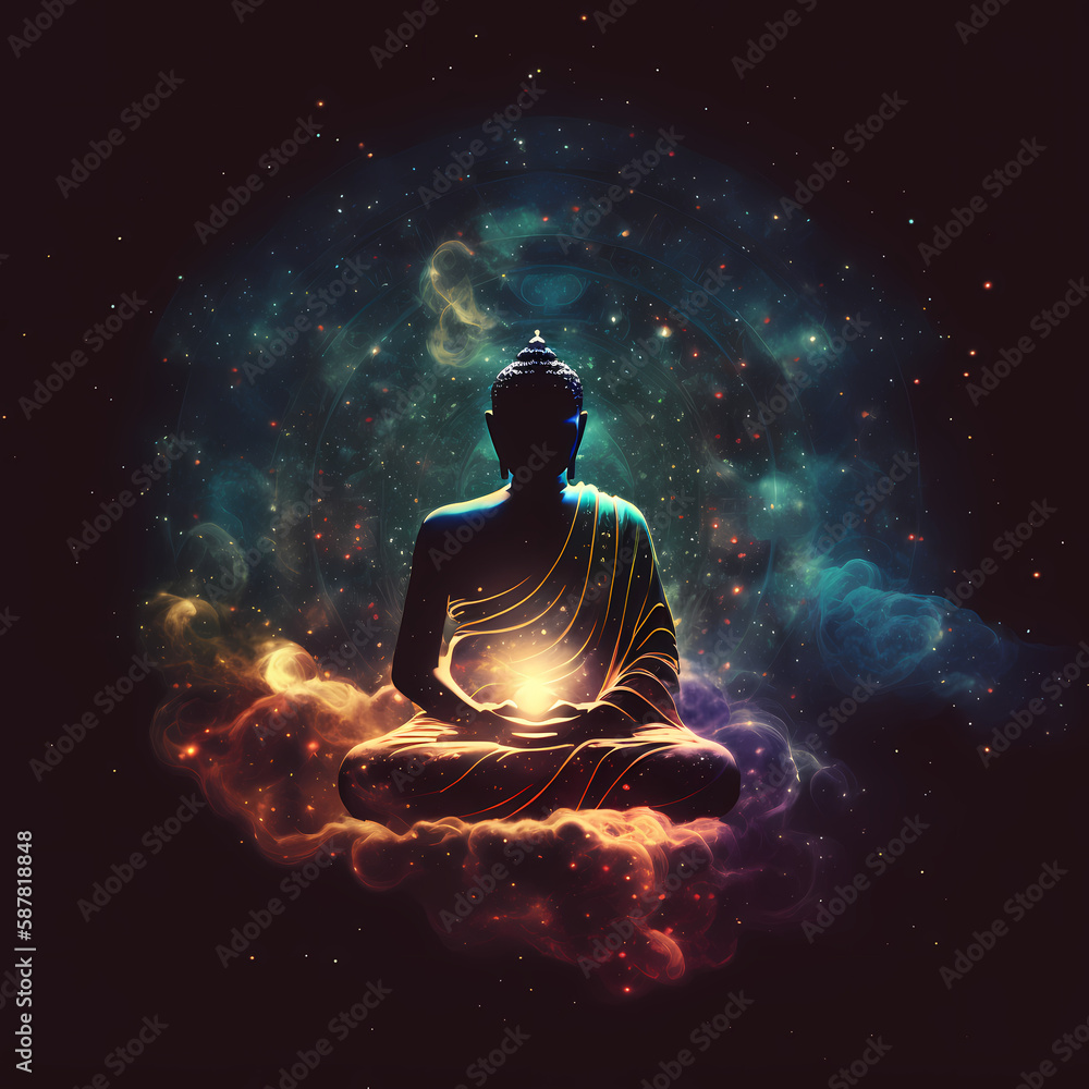 Budhha Meditation Universe. Generative AI