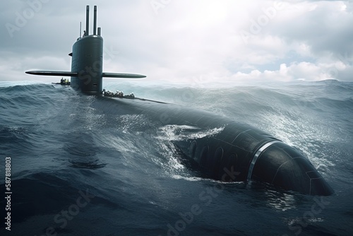 Submarine in the sea Conceptual image. Generative AI