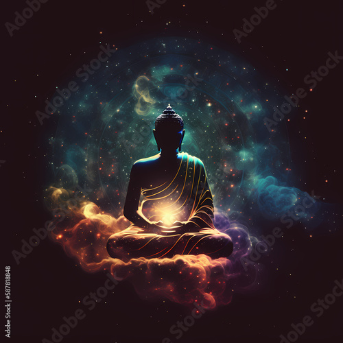 Budhha Meditation Universe. Generative AI photo