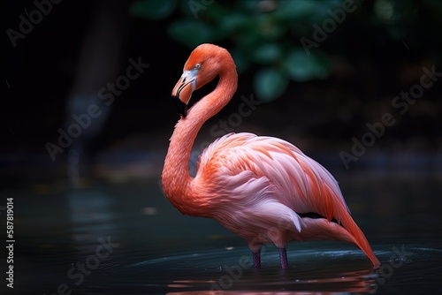 Greater flamingo (Phoenicopterus ruber). Generative AI © hardqor4ik