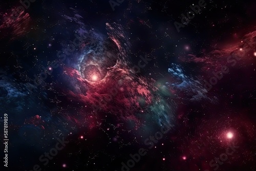 vibrant cosmic space with stars and colorful dust clouds. Generative AI