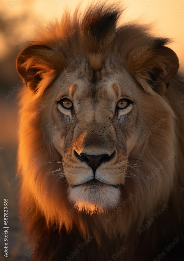 Close-up shot of a lion king standing in the savannah. (Generative AI, Generativ ,KI)