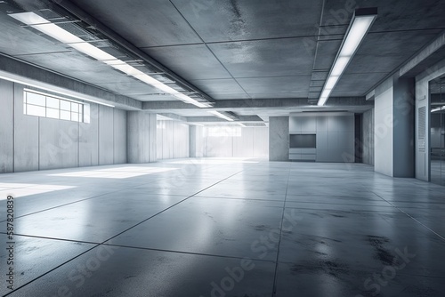 spacious room filled with natural light from numerous windows. Generative AI