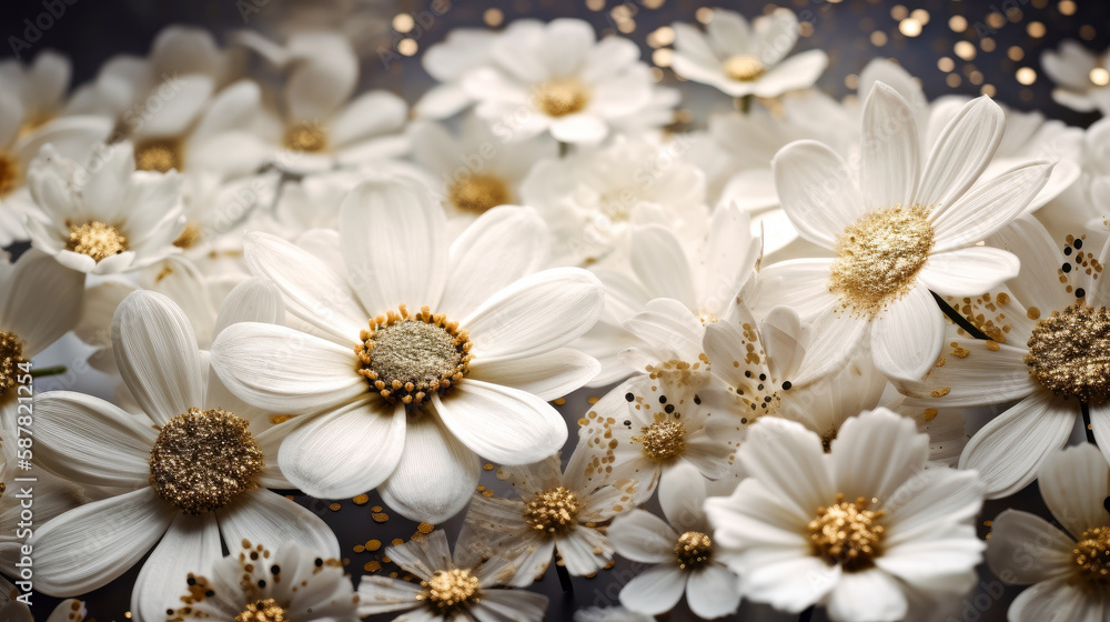Obraz premium White Flowers wallpaper flat lay Generative AI