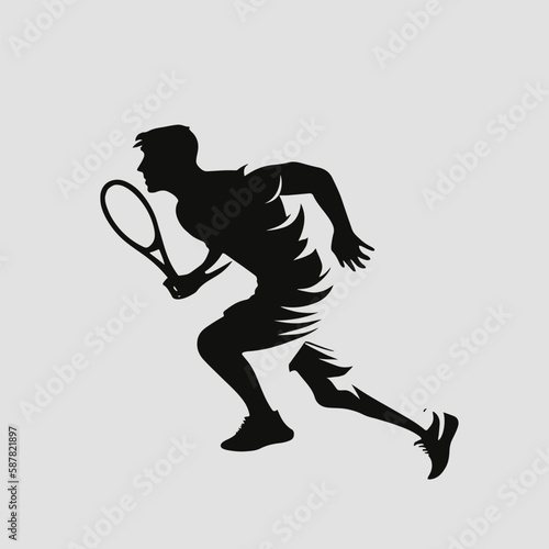 tennis player silhouette vector illustration. Tennis player movement. tennis player symbol or badge.