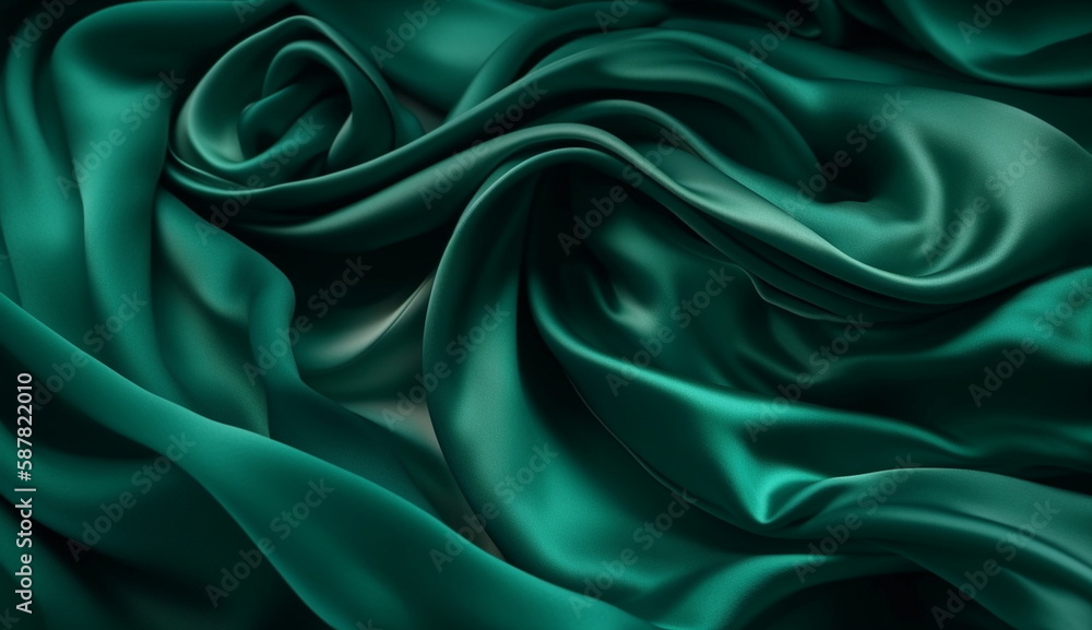 Fototapeta premium Emerald Green, Silk satin Background. Based on Generative Ai.