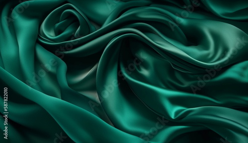 Emerald Green, Silk satin Background. Based on Generative Ai.