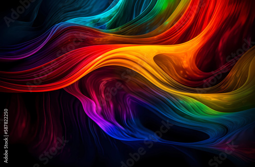 Abstract curved multicolor rainbow motion gradient background. Generative AI