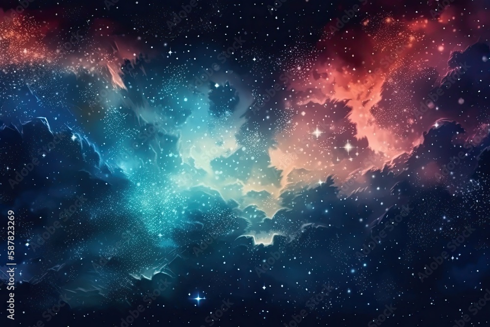 Naklejka premium mesmerizing night sky with shimmering stars and sweeping clouds. Generative AI