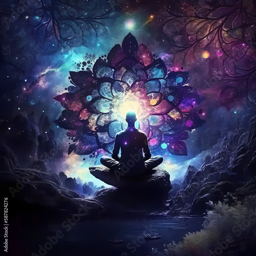 Positivity Meditation Chakra Lotus. Generative AI