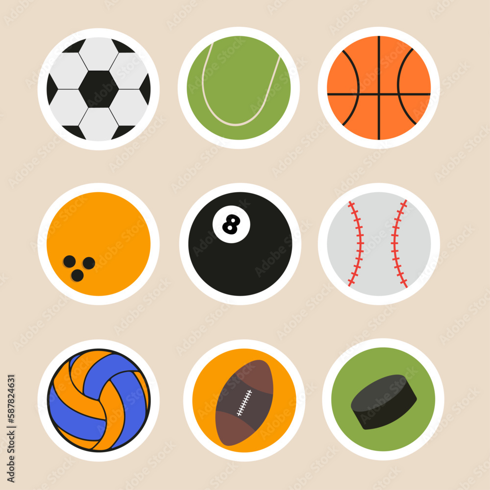 Fototapeta premium Sports balls stickers set vector