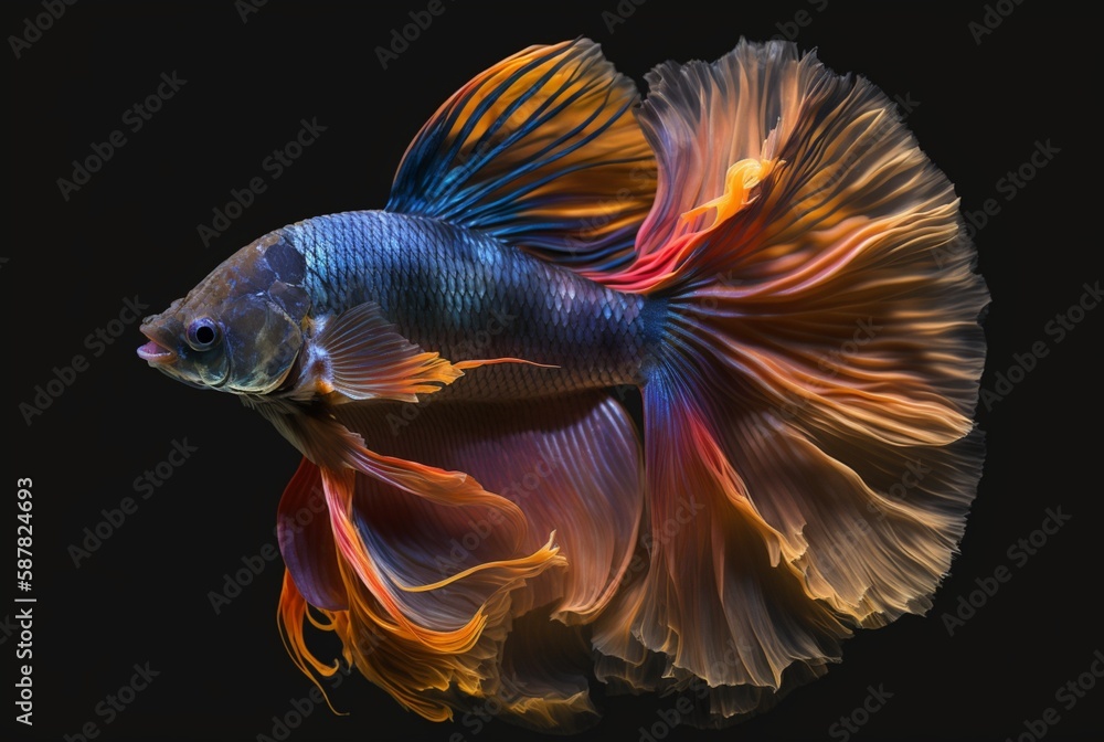 one betta fish swimming with its tail. Generative AI one betta fish swimming with its tail. Generative AI