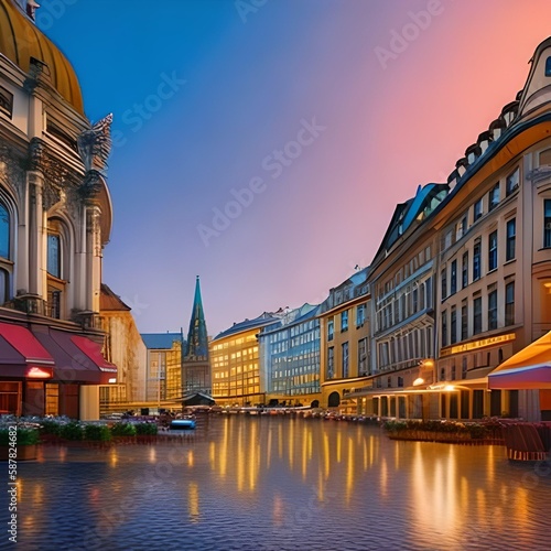 digital painting of Vienna city landscape, Vienna cityscape painting illustration