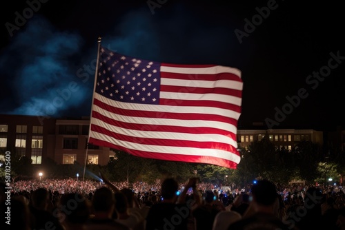 Large nighttime fireworks display celebrates America's national holiday, dazzling onlookers in the night sky Generative AI
