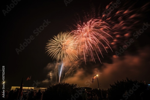 large nighttime fireworks display celebrates America s national holiday  dazzling onlookers in the night sky Generative AI