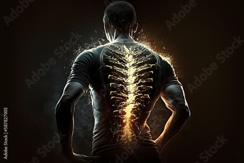 Back pain medical condition concept. Human with spine in pain or ache. Backache painful patient disease prevention. Spinal injury. Ai generated
