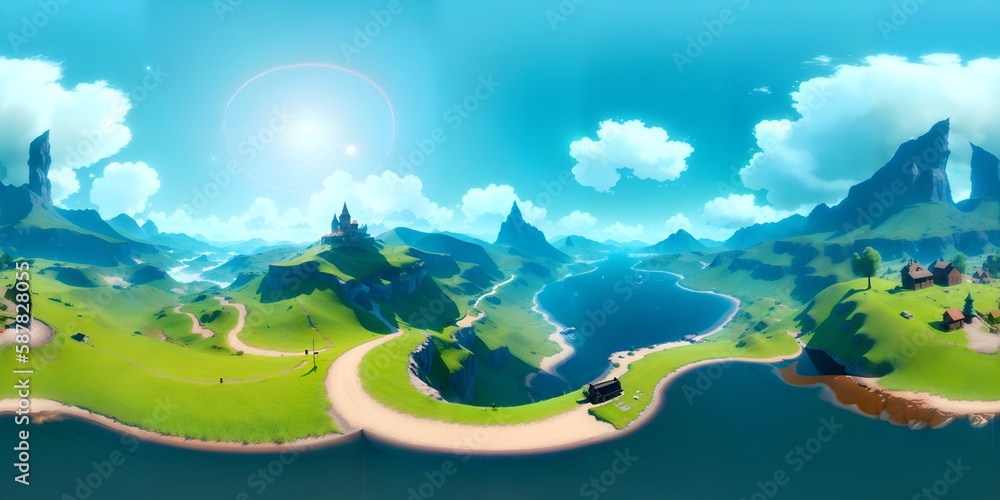 Fototapeta premium Photo of an imaginary island floating in the clouds