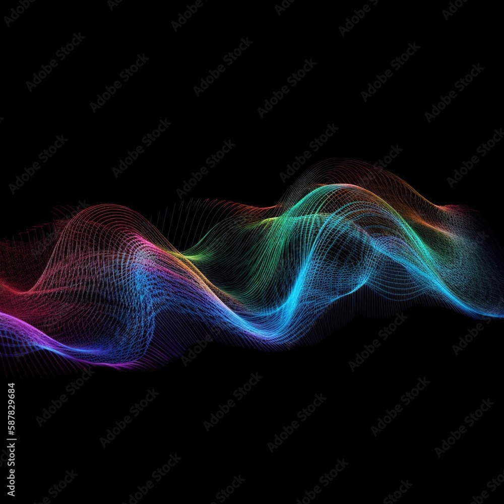 Vibrant Fluorescent Waves on Black Background - Perfect for Design, Marketing, and Web Graphics. Generative AI.