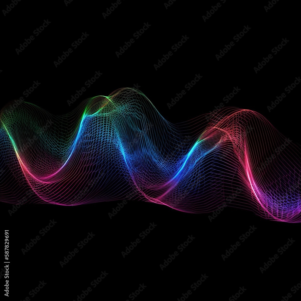 Vibrant Fluorescent Waves on Black Background - Perfect for Design, Marketing, and Web Graphics. Generative AI. Vibrant Fluorescent Waves on Black Background - Perfect for Design, Marketing, and Web Graphics. Generative AI.
