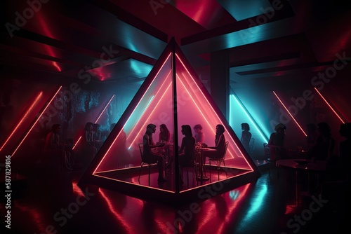Neon Triangle Nights: Exploring the Futuristic Dance Club Scene. Generative AI.
