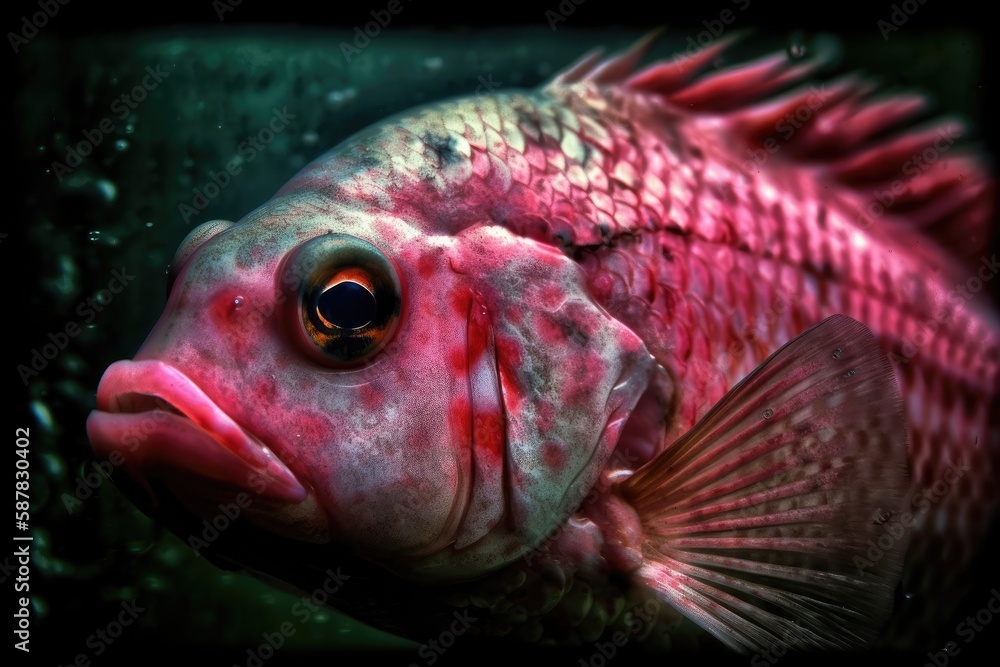 Fototapeta premium close-up view of a fish in a dark background. Generative AI