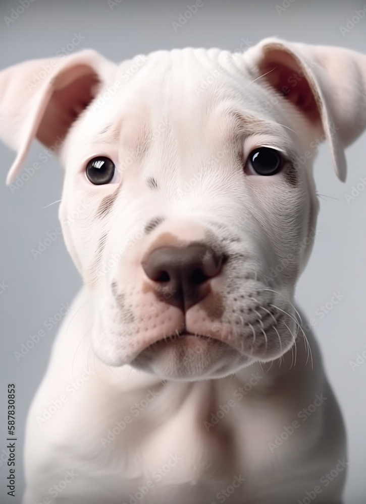 A cute adorable white pitbull puppy.